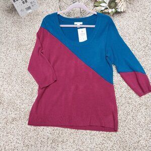 3434 Size Large Upcycled New York and Co. Two Toned Sweater